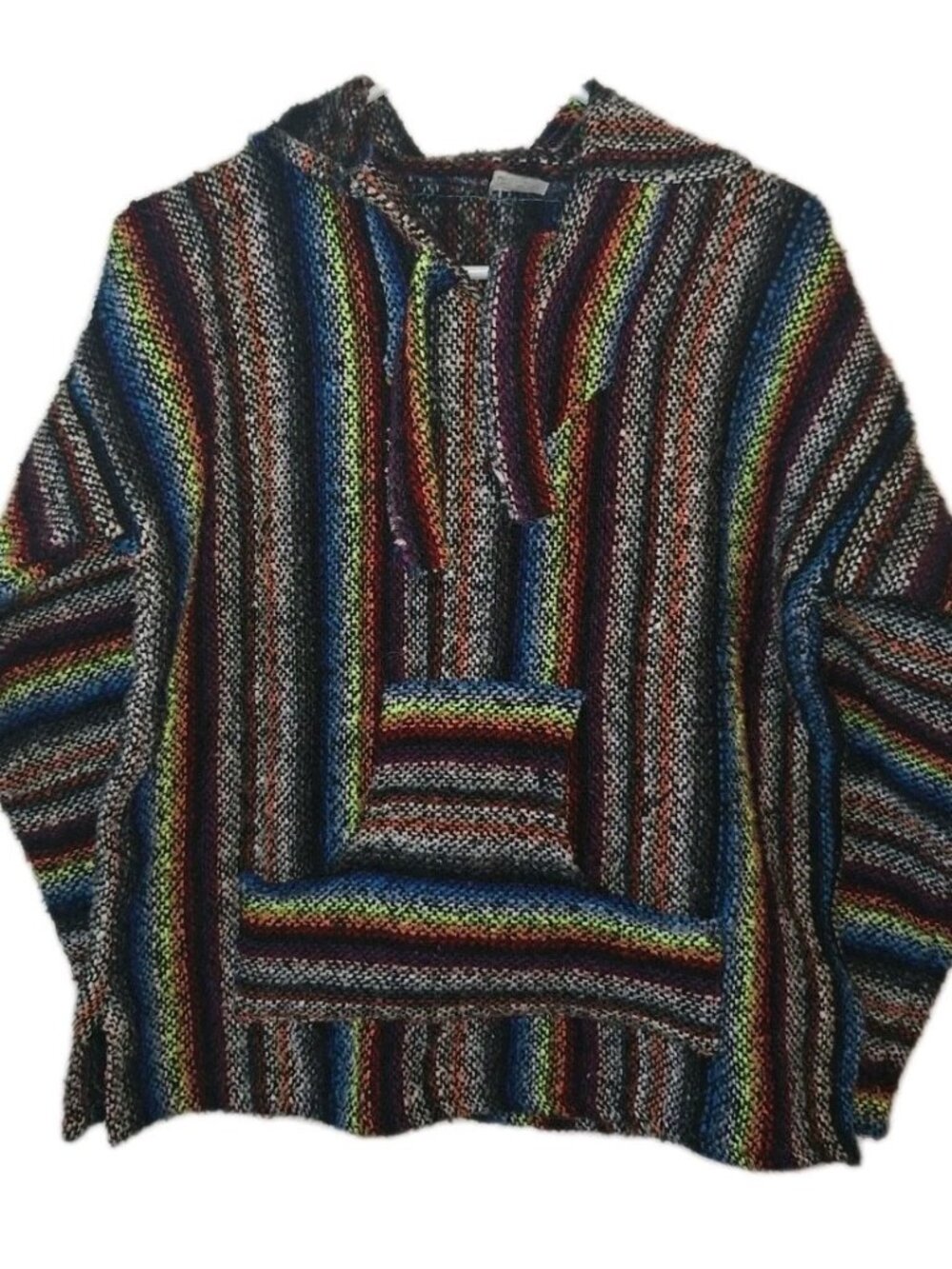 Multicolored Hoodie Mens Medium Long Sleeve Pullover Poncho Baja